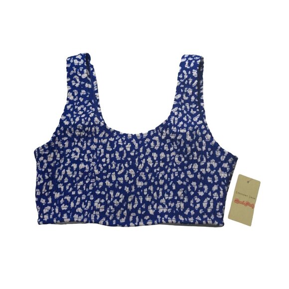 Crescent Drive Crop Tank Bikini Top Womens XS Blue Cheetah Print Scoop Neck New - Picture 1 of 7